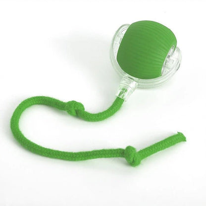 Interactive pet toy roller ball for dogs and cats, featuring motion activation and a detachable tail, made of non-toxic plastic, 9cm diameter. 2