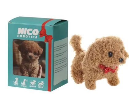 Interactive robot puppy toy featuring realistic movements, soft plush exterior, and battery-operated functionality for engaging playtime. 0