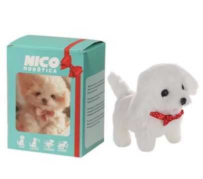 Interactive robot puppy toy featuring realistic movements, soft plush exterior, and battery-operated functionality for engaging playtime. 3