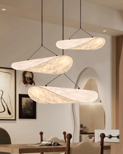 Japandi pendant lamp featuring an eclipse effect, designed with dimmable artificial silk, perfect for modern kitchen lighting. 5