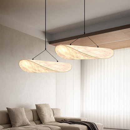 Japandi pendant lamp featuring a sleek black design with a silk shade, perfect for illuminating kitchens and dining areas with LED compatibility. 3