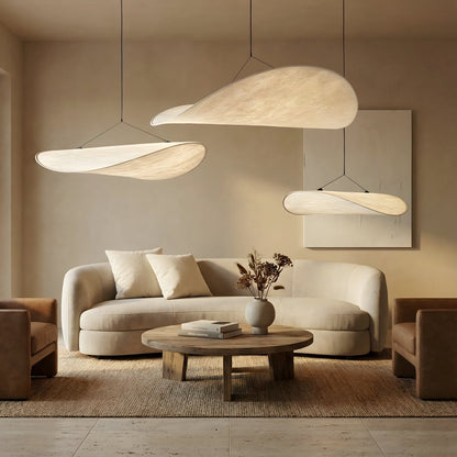 Japandi pendant lamp featuring a sleek black design with a silk shade, perfect for illuminating kitchens and dining areas with LED compatibility. 2