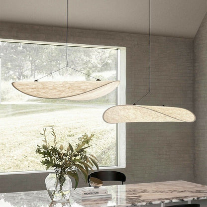 Japandi pendant lamp featuring a sleek black design with a silk shade, perfect for illuminating kitchens and dining areas with LED compatibility. 5