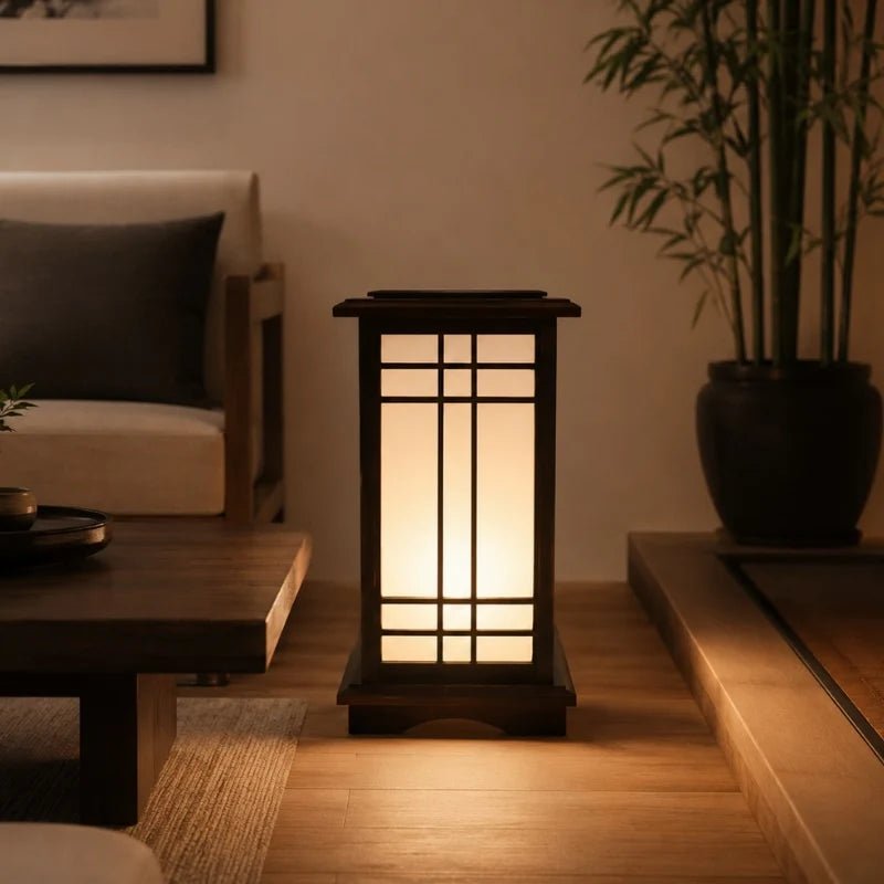 Japanese Shoji lamp featuring a warm glow and a stylish wood frame, ideal for enhancing the ambiance of living rooms or entryways with its elegant traditional design 0