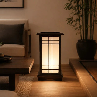 Japanese Shoji lamp featuring a warm glow and a stylish wood frame, ideal for enhancing the ambiance of living rooms or entryways with its elegant traditional design 0
