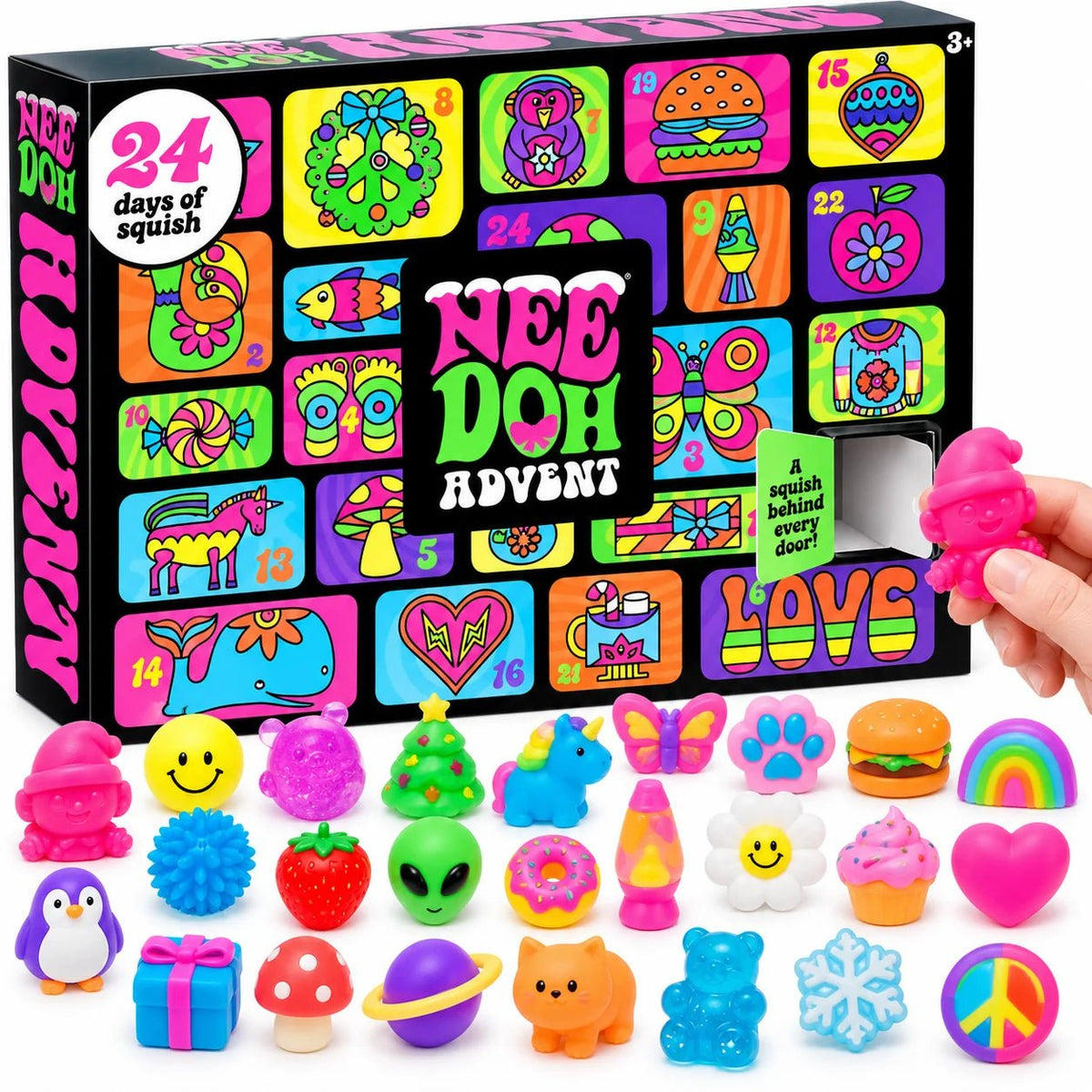Kids Advent Calendar featuring 24 soft and squeezable squishy toys, perfect for a fun countdown to Christmas. 0