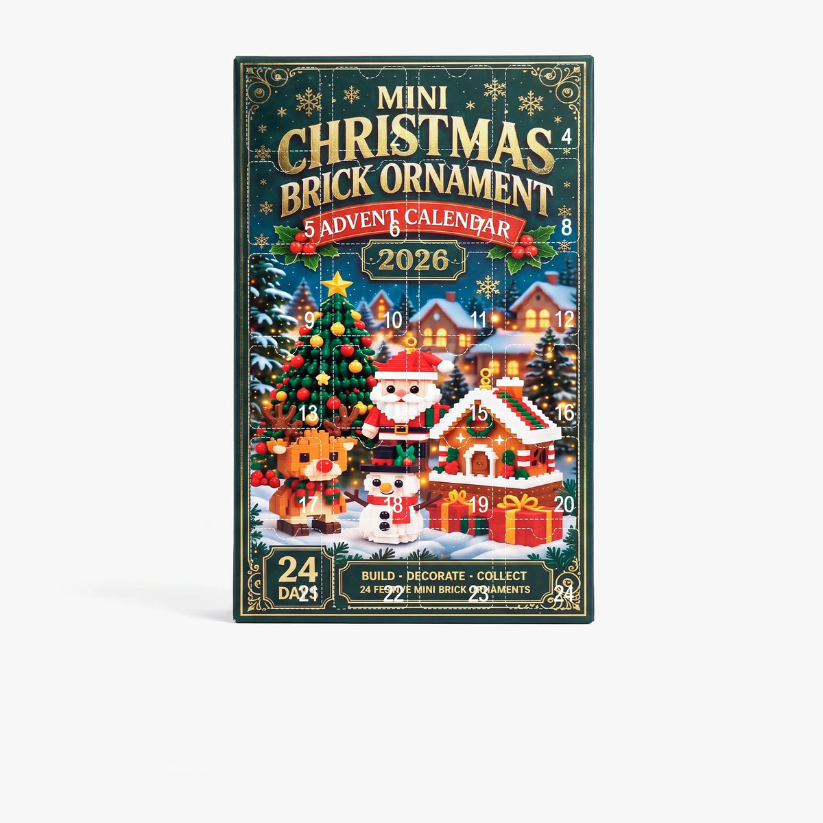 Kids Advent Calendar featuring colorful mini brick ornaments made from durable soft PVC, perfect for festive Christmas countdown activities. 3
