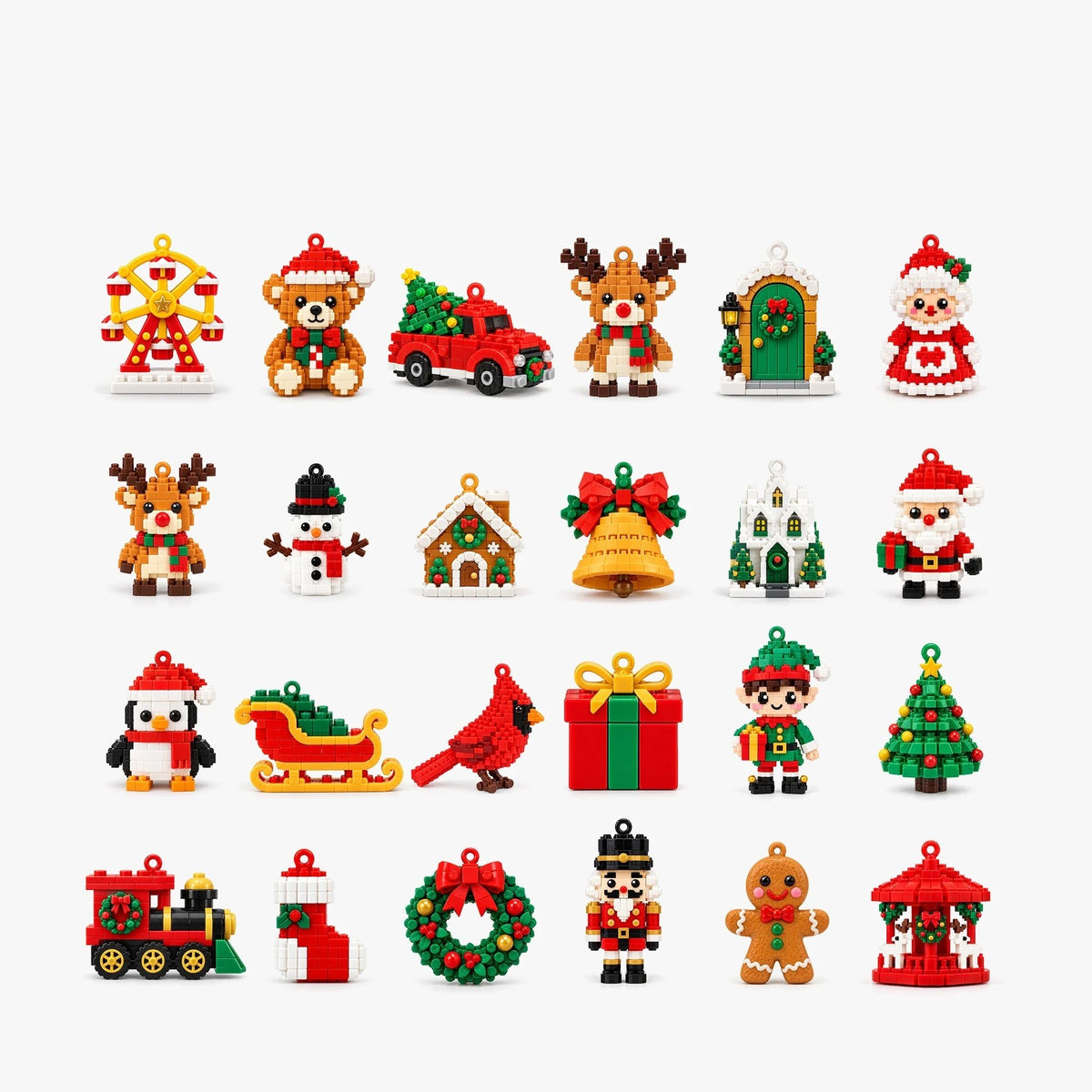 Kids Advent Calendar featuring colorful mini brick ornaments made from durable soft PVC, perfect for festive Christmas countdown activities. 2