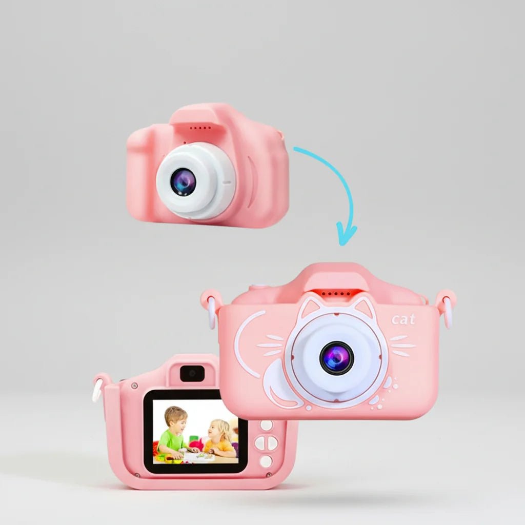 Kids digital camera featuring 12MP photo resolution and HD video recording, designed for durability and ease of use, equipped with 64GB storage for capturing 11