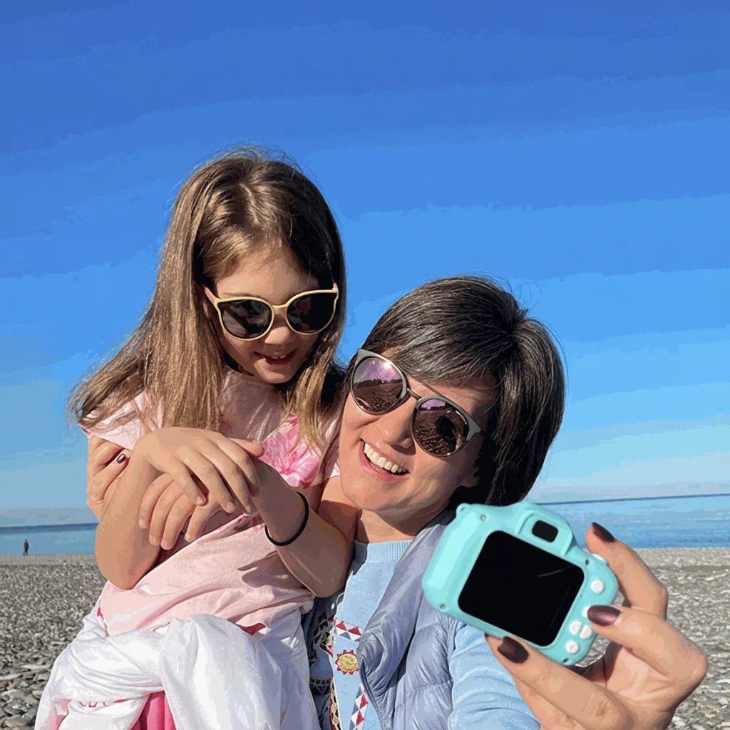Kids digital camera featuring 12MP photo resolution and HD video recording, designed for durability and ease of use, equipped with 64GB storage for capturing 4