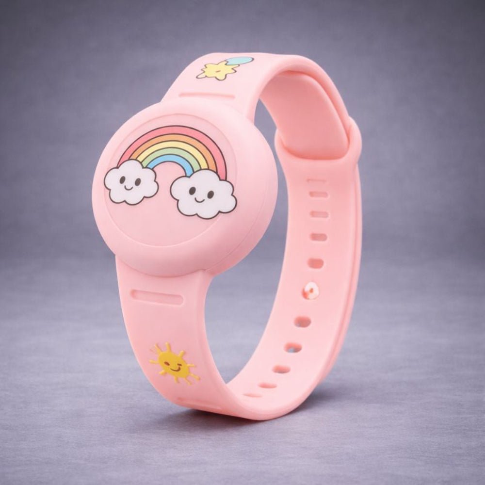 Kids GPS Tracker Wristband with adjustable silicone band, featuring a vibrant kid-friendly design for easy location tracking. 2