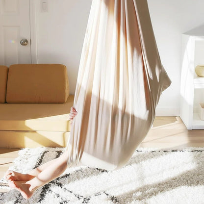 Kids hammock chair with cocoon design, perfect for indoor play and relaxation; cozy hanging swing seat ideal for bedrooms and playrooms. 8