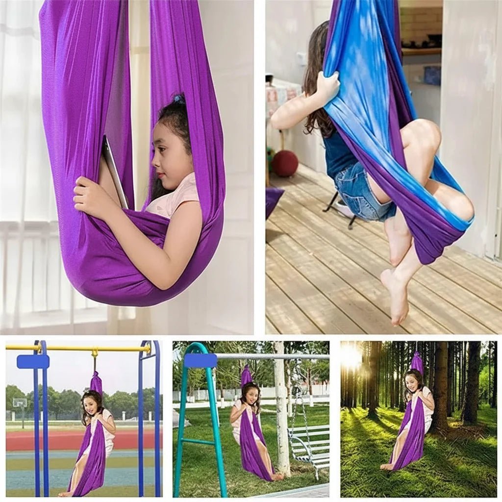 Kids hammock chair with cocoon design, perfect for indoor play and relaxation; cozy hanging swing seat ideal for bedrooms and playrooms. 5