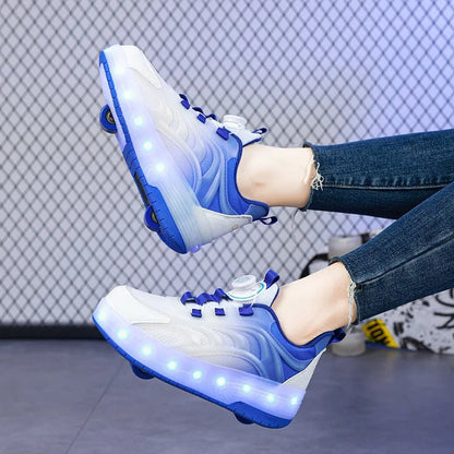 Kids roller skates featuring vibrant LED lighted wheels and a convenient USB rechargeable design, perfect for outdoor fun and active play. 1