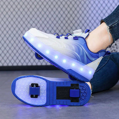 Kids roller skates featuring vibrant LED lighted wheels and a convenient USB rechargeable design, perfect for outdoor fun and active play. 3