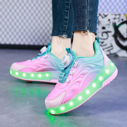 Kids roller skates featuring vibrant LED lighted wheels and a convenient USB rechargeable design, perfect for outdoor fun and active play. 2