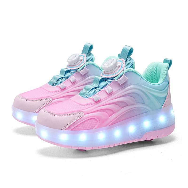 Kids roller skates featuring vibrant LED lighted wheels and a convenient USB rechargeable design, perfect for outdoor fun and active play. 0