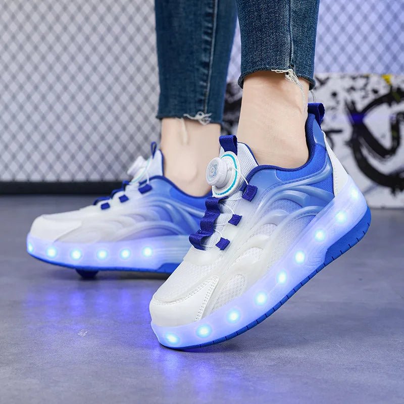 Kids roller skates featuring vibrant LED lighted wheels and a convenient USB rechargeable design, perfect for outdoor fun and active play. 5