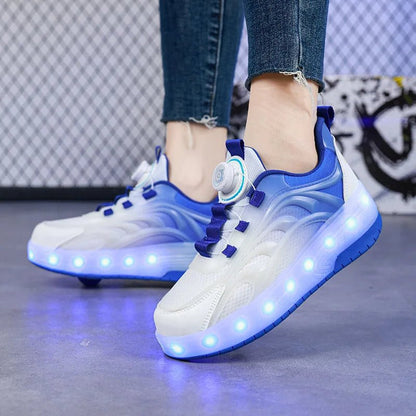 Kids roller skates featuring vibrant LED lighted wheels and a convenient USB rechargeable design, perfect for outdoor fun and active play. 5