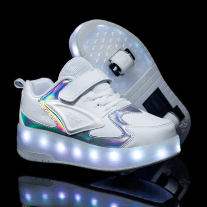 Kids shoes featuring LED lights and rolling wheels, designed with an easy Velcro closure for active play and fun outdoor adventures. 5