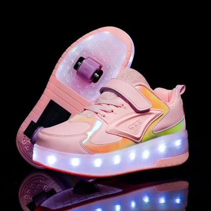 Kids shoes featuring LED lights and rolling wheels, designed with an easy Velcro closure for active play and fun outdoor adventures. 13