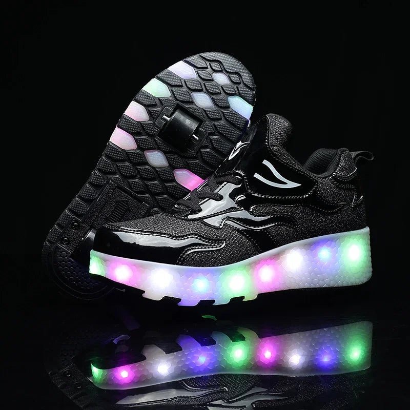 Kids shoes featuring LED lights and rolling wheels, designed with an easy Velcro closure for active play and fun outdoor adventures. 11