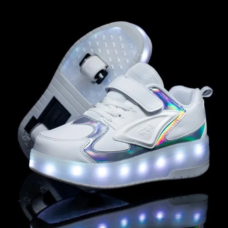 Kids shoes featuring LED lights and rolling wheels, designed with an easy Velcro closure for active play and fun outdoor adventures. 16