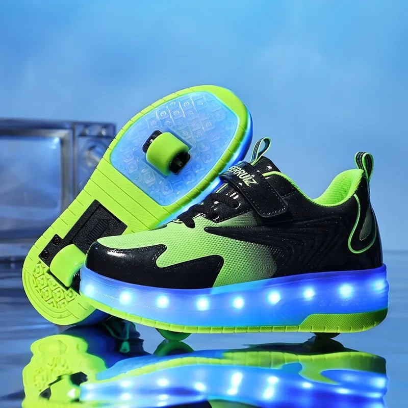 Kids shoes featuring LED lights and rolling wheels, designed with an easy Velcro closure for active play and fun outdoor adventures. 9