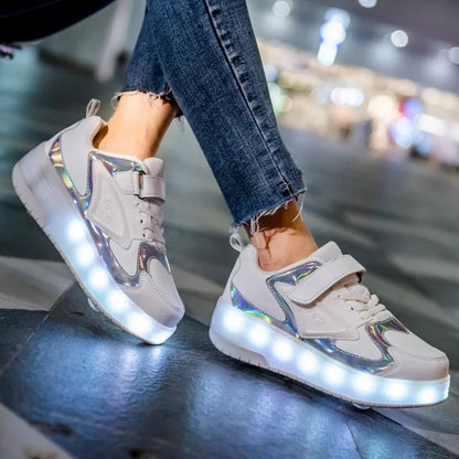 Kids shoes featuring LED lights and rolling wheels, designed with an easy Velcro closure for active play and fun outdoor adventures. 6
