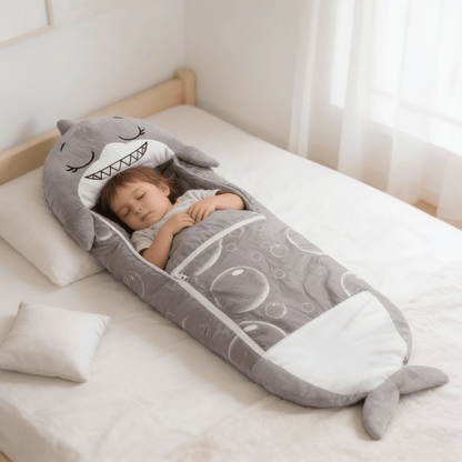 Kids sleeping bag featuring a soft animal design with a 2-in-1 pillow function, perfect for sleepovers and travel. 5