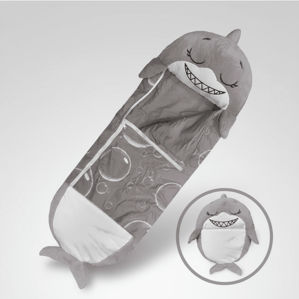 Kids sleeping bag featuring a soft animal design with a 2-in-1 pillow function, perfect for sleepovers and travel. 8