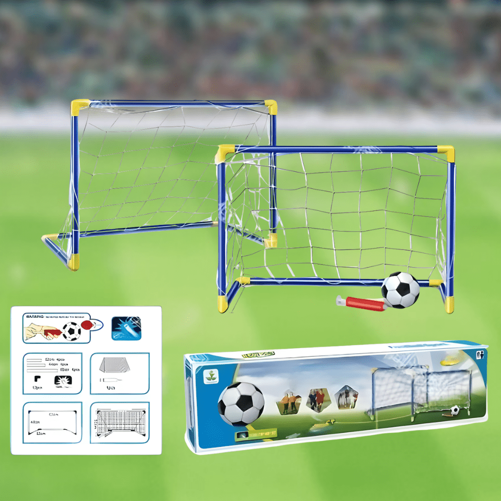 Kids Soccer Goal Set featuring a portable soccer net with a durable PVC frame, perfect for indoor and outdoor play, encouraging active fun and skill development. 4