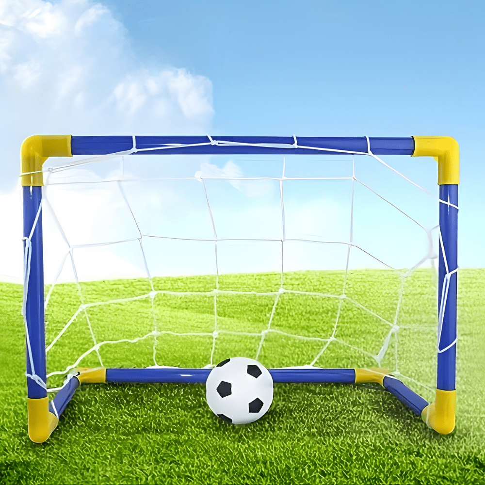 Kids Soccer Goal Set featuring a portable soccer net with a durable PVC frame, perfect for indoor and outdoor play, encouraging active fun and skill development. 1