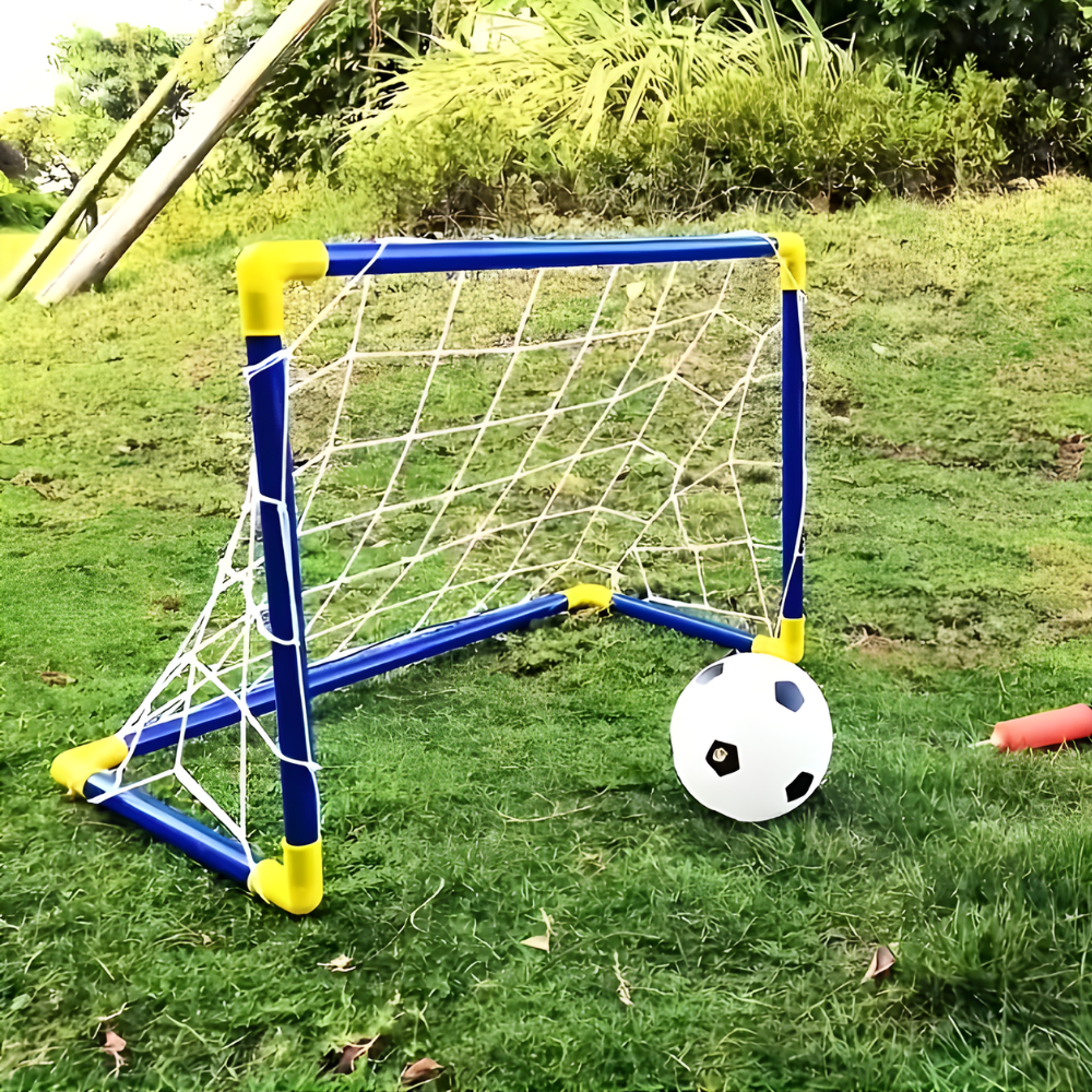 Kids Soccer Goal Set featuring a portable soccer net with a durable PVC frame, perfect for indoor and outdoor play, encouraging active fun and skill development. 0