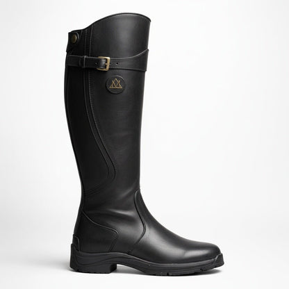 Knee-high leather equestrian riding boots for women featuring arch support and an adjustable fit, perfect for comfort and style in horseback riding. 4