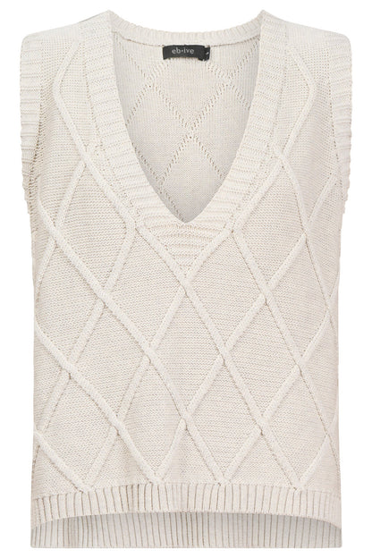Knit vest featuring a stylish checkerboard pattern and ribbed detailing, designed for women in a soft cotton fabric, with a flattering V-neck, perfect 7