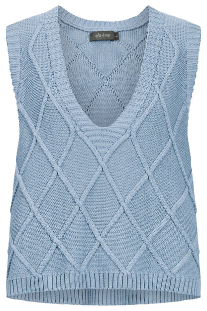 Ladies knitted vest featuring a stylish checkerboard pattern, crafted from breathable cotton with a V-neck design, perfect for layering in any season. 0