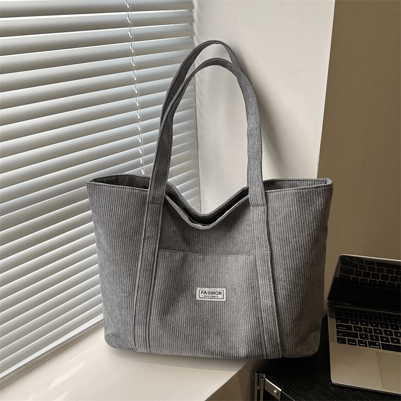 Large Corduroy Tote Bag with Retro Design for School and Work – Spacious and Comfortable Everyday Use Bag