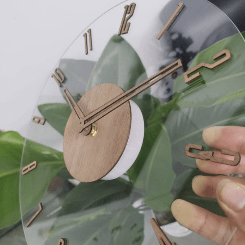Large modern wall clock featuring a natural wooden design and a silent mechanism, perfect for enhancing stylish interiors. 3