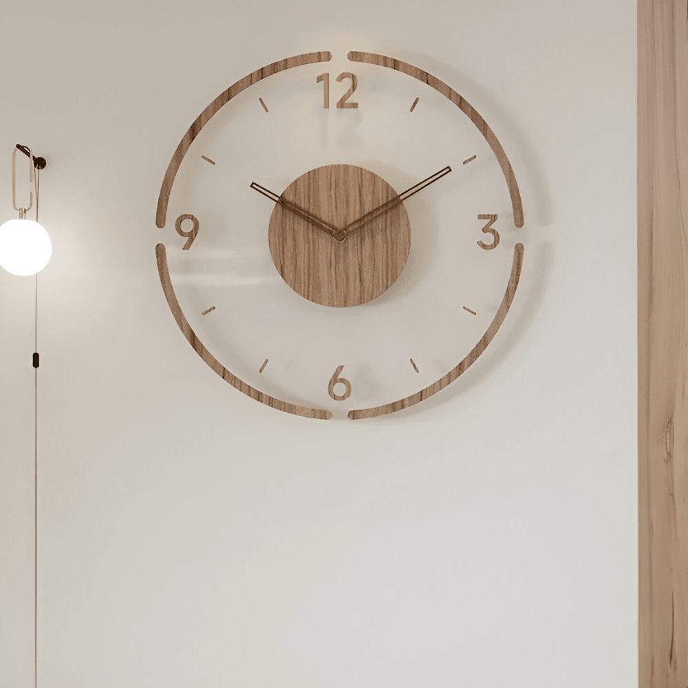 Large modern wall clock featuring a natural wooden design and a silent mechanism, perfect for enhancing stylish interiors. 8