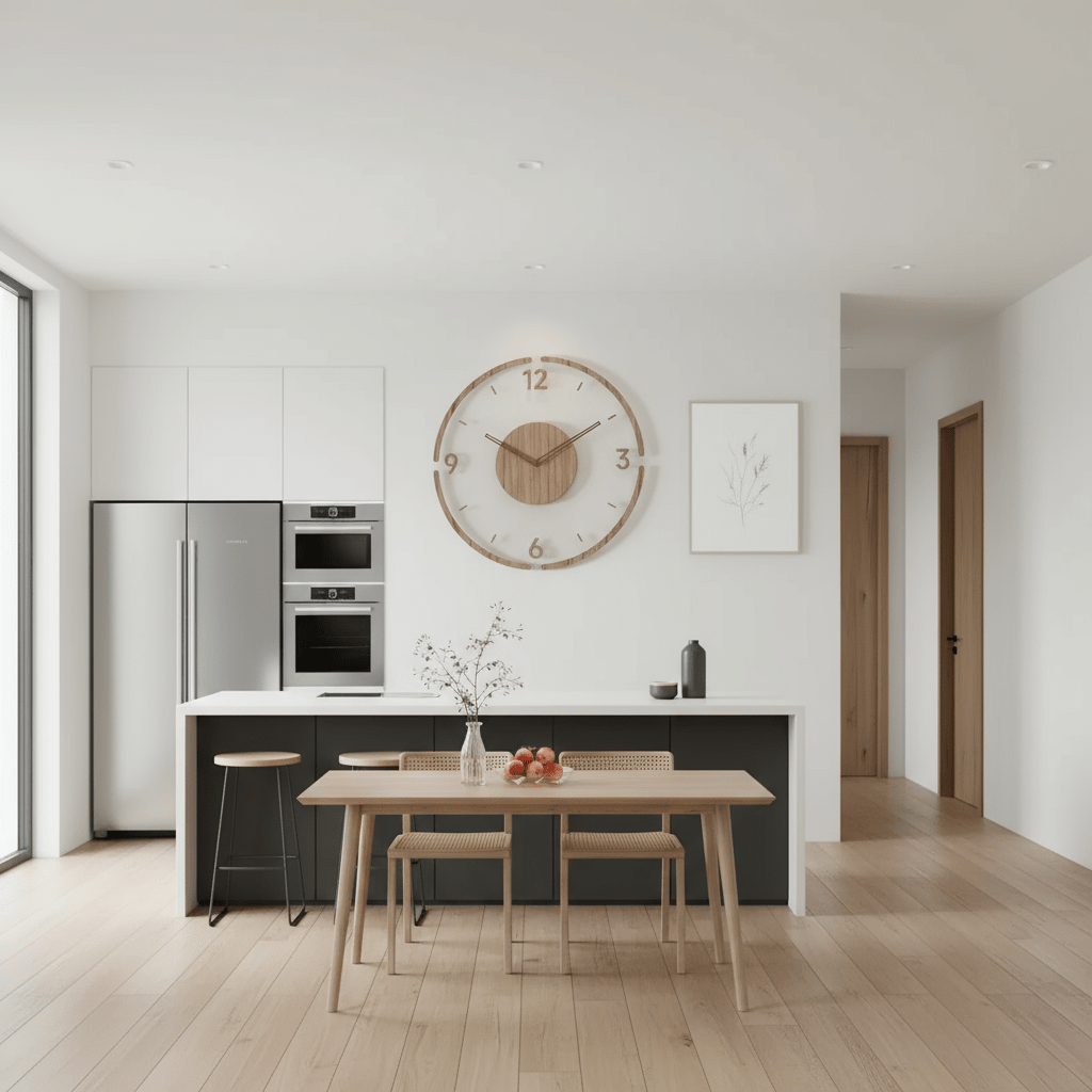 Large modern wall clock featuring a natural wooden design and a silent mechanism, perfect for enhancing stylish interiors. 5