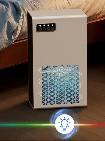 Large room dehumidifier designed for bedrooms and bathrooms up to 1000 sq ft, featuring quiet operation and an auto shut-off function, showcasing a 3