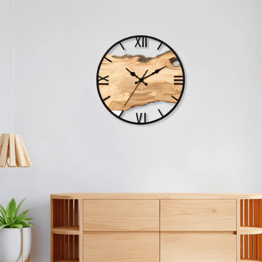 Large wall clock featuring a quartz mechanism, modern black minimalist design, 30 cm diameter, perfect for contemporary home decor. 2