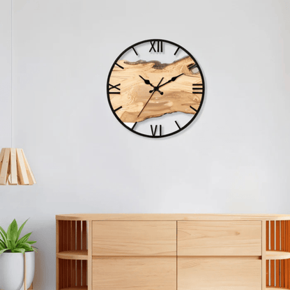 Large wall clock featuring a quartz mechanism, modern black minimalist design, 30 cm diameter, perfect for contemporary home decor. 2