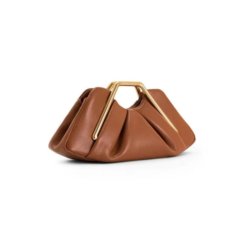 Stylish leather clutch bag featuring a gold handle and spacious interior, designed in a modern origami style with high-quality microfiber leather. 3