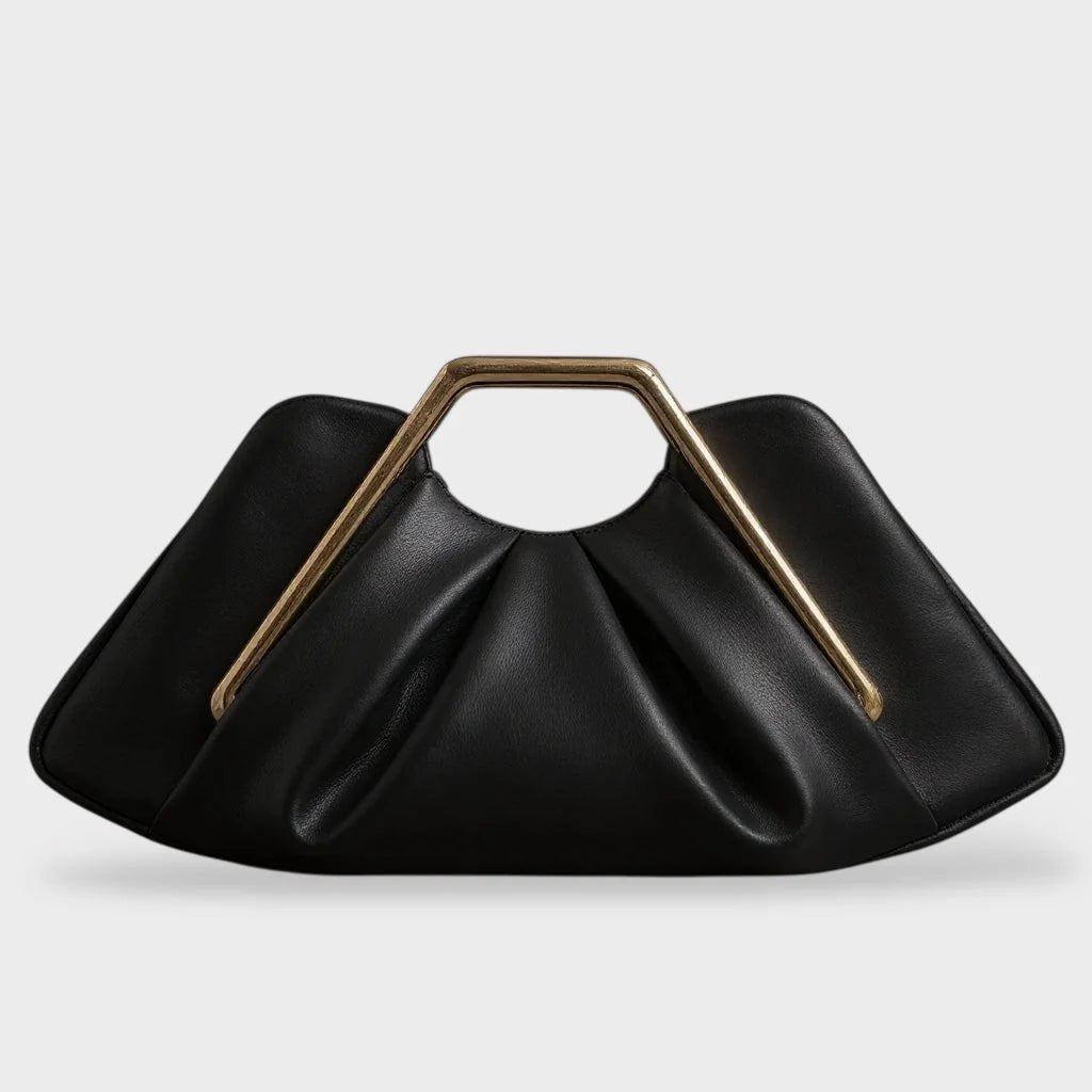 Stylish leather clutch bag featuring a gold handle and spacious interior, designed in a modern origami style with high-quality microfiber leather. 6