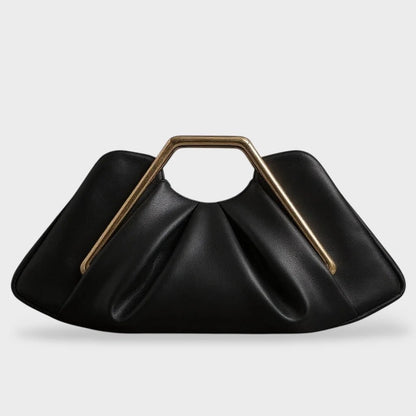 Stylish leather clutch bag featuring a gold handle and spacious interior, designed in a modern origami style with high-quality microfiber leather. 6