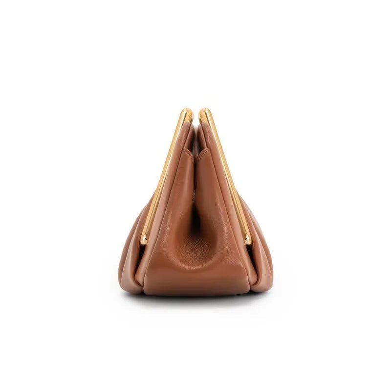 Stylish leather clutch bag featuring a gold handle and spacious interior, designed in a modern origami style with high-quality microfiber leather. 4