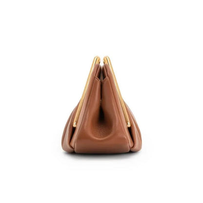 Stylish leather clutch bag featuring a gold handle and spacious interior, designed in a modern origami style with high-quality microfiber leather. 4