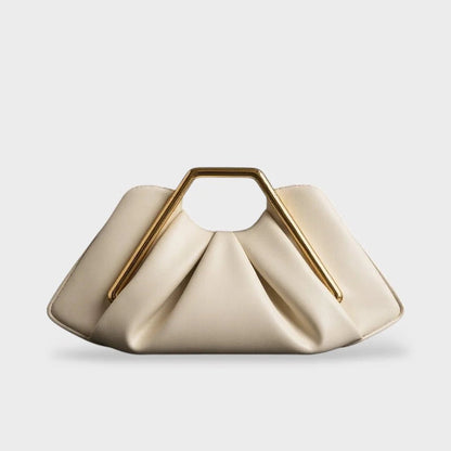 Stylish leather clutch bag featuring a gold handle and spacious interior, designed in a modern origami style with high-quality microfiber leather. 5